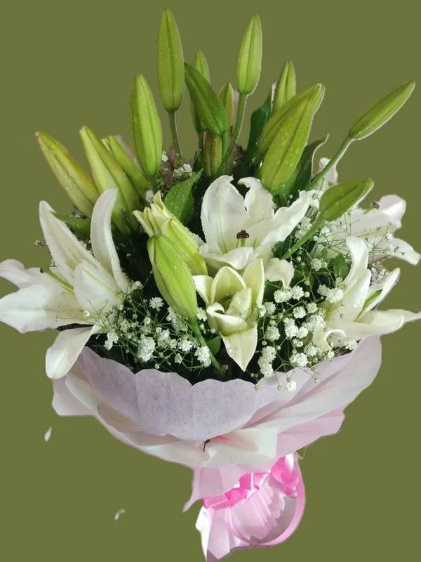 White Blooming Lilies Hand Bouquet Rs 1779