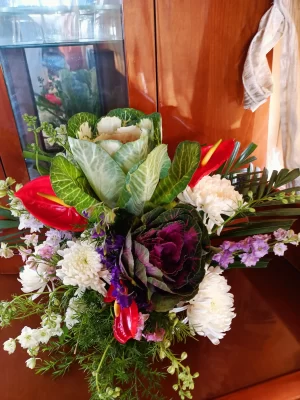 Artistic Ornamental Cabbage & Anthurium Arrangement