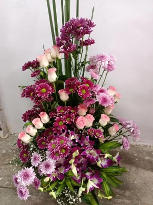 Blushing Beauty Pink Rose and Orchid Basket