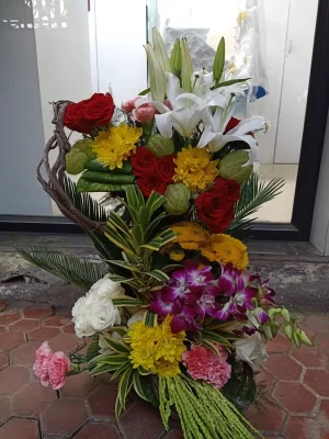 Basket of Love with mixed Vibrant Flowers