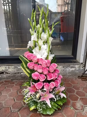 Pink Rose & White Gladioli Grace