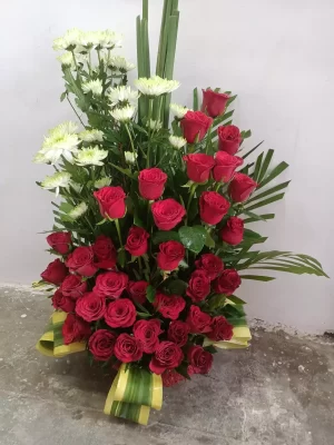 Red Roses & White Chrysanthemum Stand