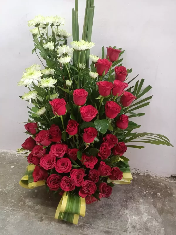 Red Roses & White Chrysanthemum Stand