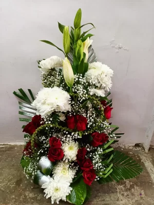 White Elegance with Red Roses Stand