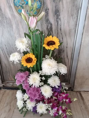 Elegant Sunflower and Orchid Flower Basket
