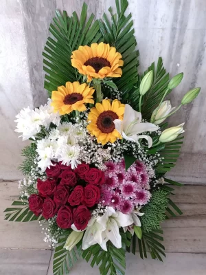 Classic Sunflower and Rose Floral Basket