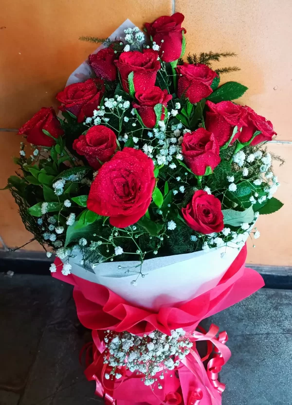 Red Roses White Wrap Bouquet