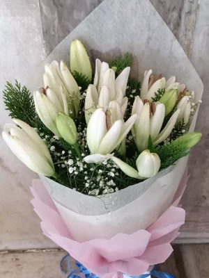 White Oriental Lilies Hand Bouquet
