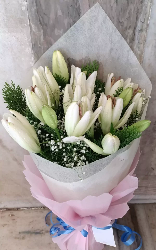 White Oriental Lilies Hand Bouquet