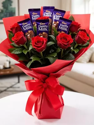 Red Roses with Dairy Milk Bouquet