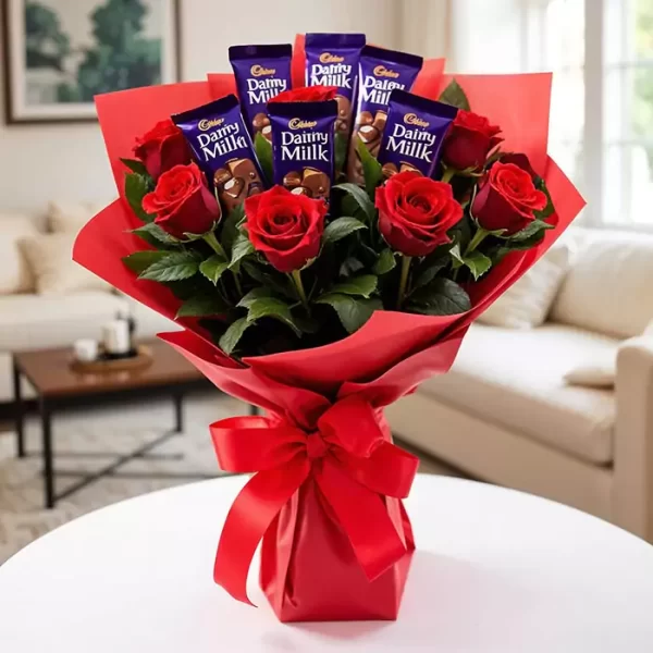 Red Roses with Dairy Milk Bouquet